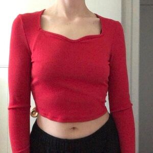 Bright red long sleeve crop top